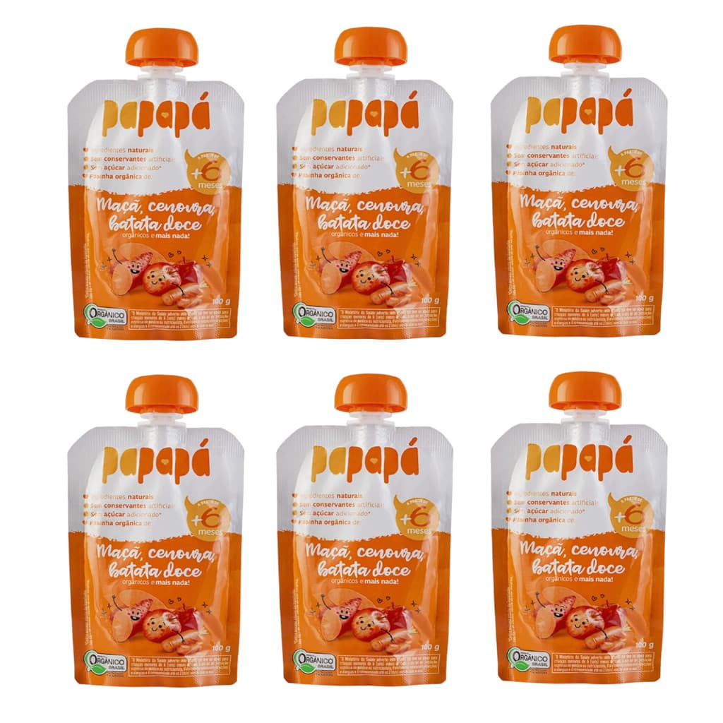 Kit 6x Papinha Orgânica Maçã Cenoura Batata-Doce Papapá 100g