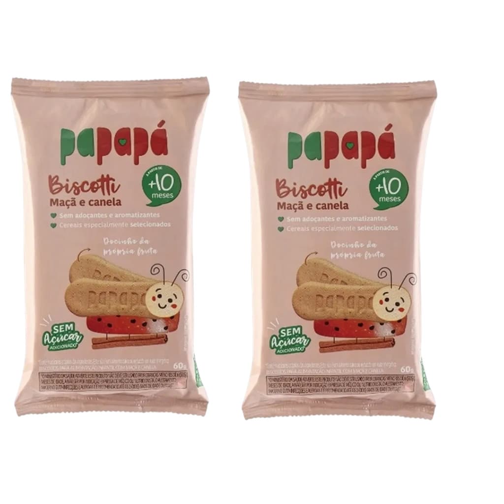 Kit 2x Biscoito Infantil Biscotti Maçã E Canela 60g - Papapá