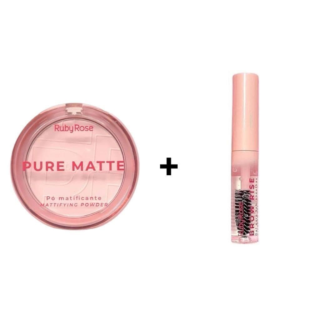 Kit Ruby Rose Maquiagem: Pó Matificante + Gel de Sobrancelha Incolor