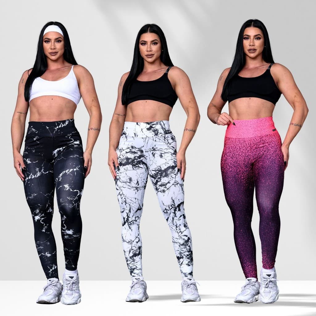 Kit 3x Legging Feminina Corrida Grossa Cintura Alta Leg Fitness Academia Suplex Levanta Bumbum Degrade + Brinde