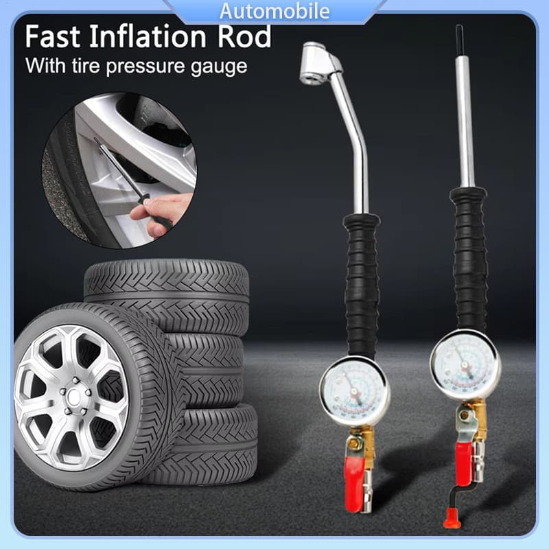 Haste De Inflador De Pneus 0-220Psi , Adaptador De Bico De Ar De Inflação Rápida Com Medidor , Pneu Multiuso Manivela Ma