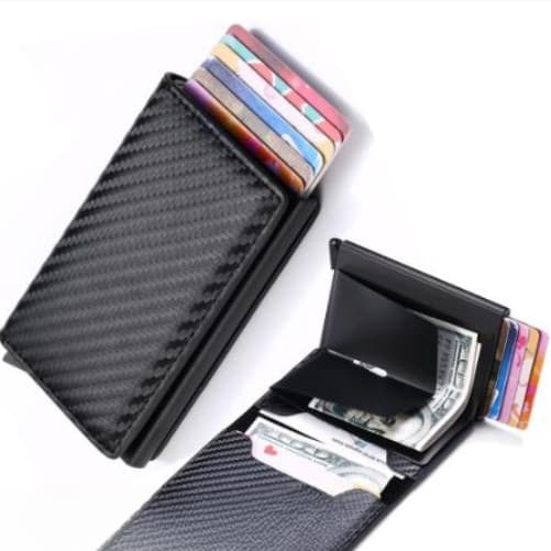 Carteiras Fibra De Carbono Porta-Cartões Masculina Marca Preta Mágica Tripla De Couro Loong