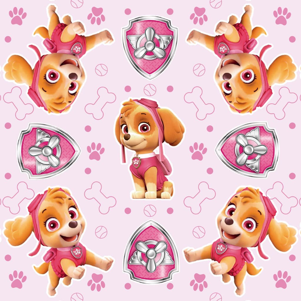 Tecido TRICOLINE MISTA Estampa Digital - Patrulha Canina Skye Rosa Bebê