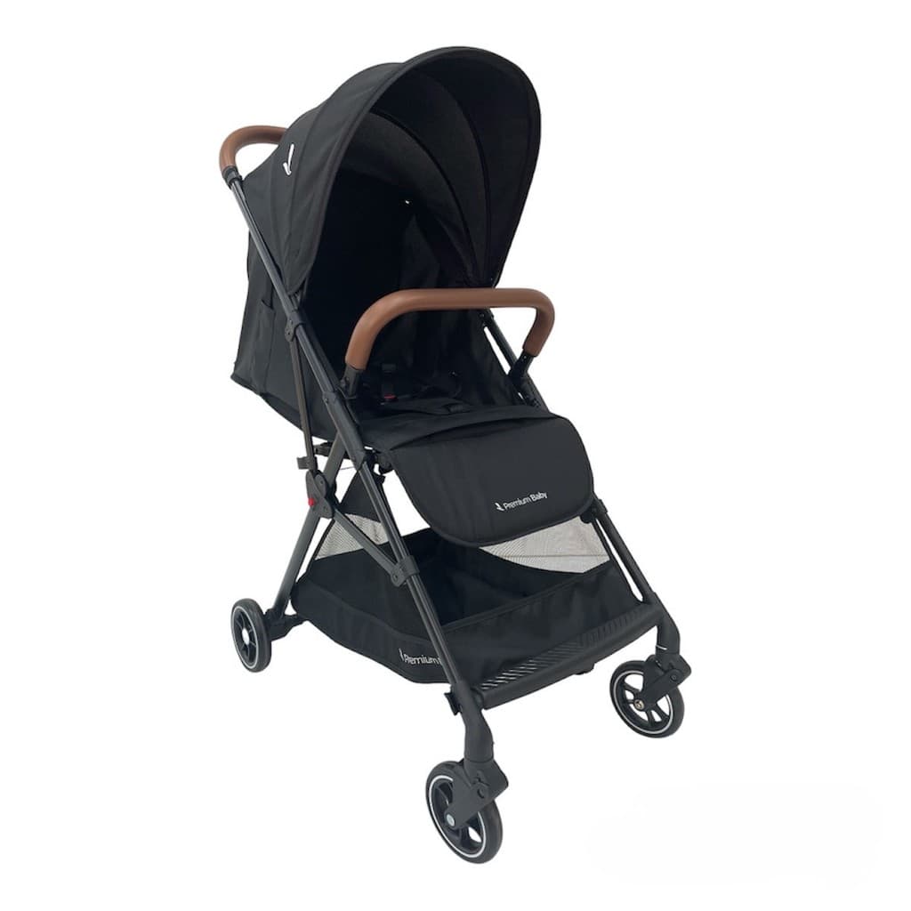 Carrinho Bebê Zurich Preto/Black Couro Marrom Premium Baby