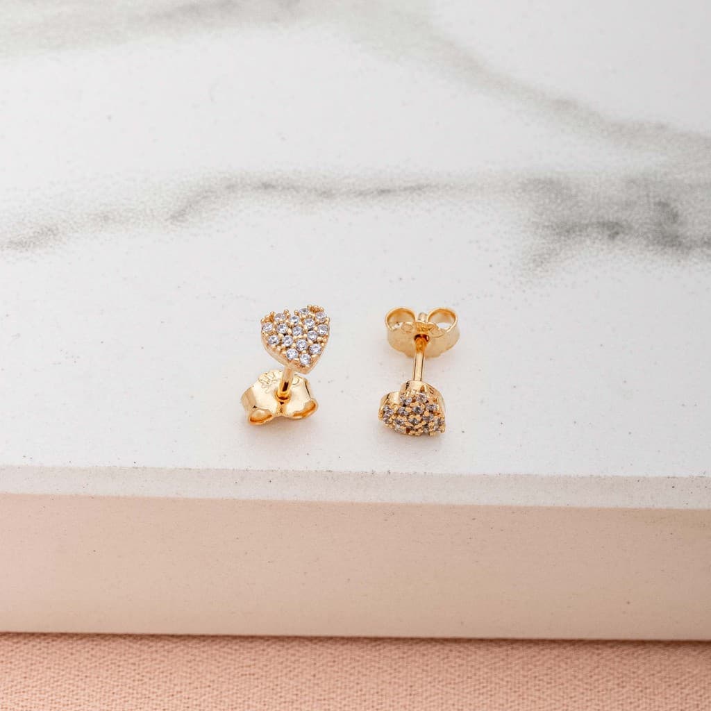 Brinco Infantil Coração Pequeno Banhado Ouro, Semi Joia