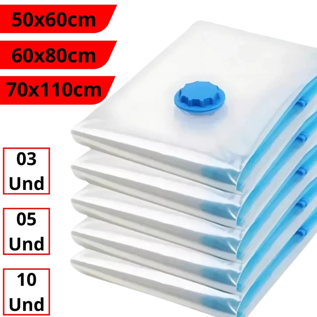 Kit 10 Saco a Vácuo 70x110 50x60 60x80 Organizador de Roupas Mala Viagem Guarda