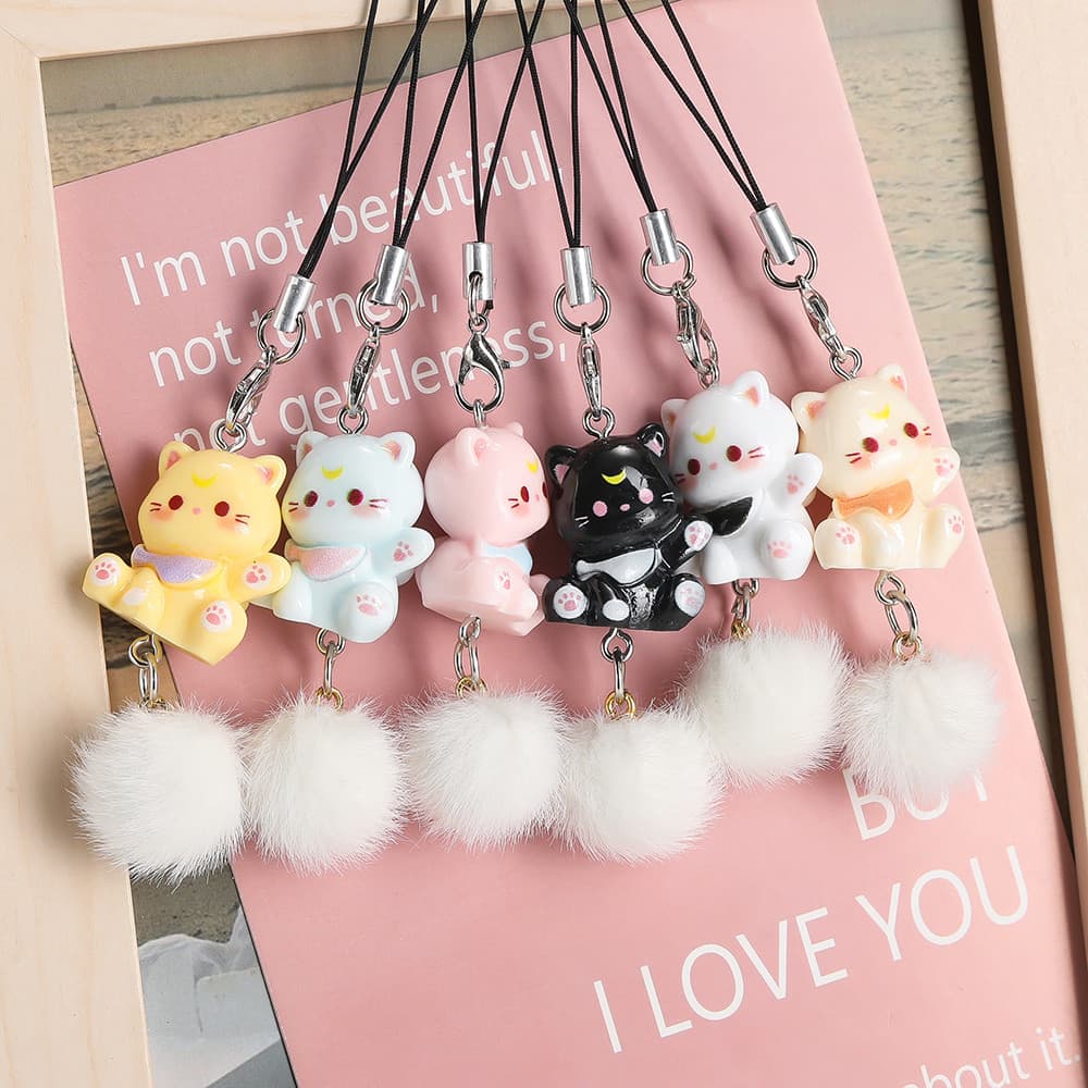 Kunkka resina dos desenhos animados cordão do telefone móvel bonito gatinho bola de cabelo pingente para presentes do es