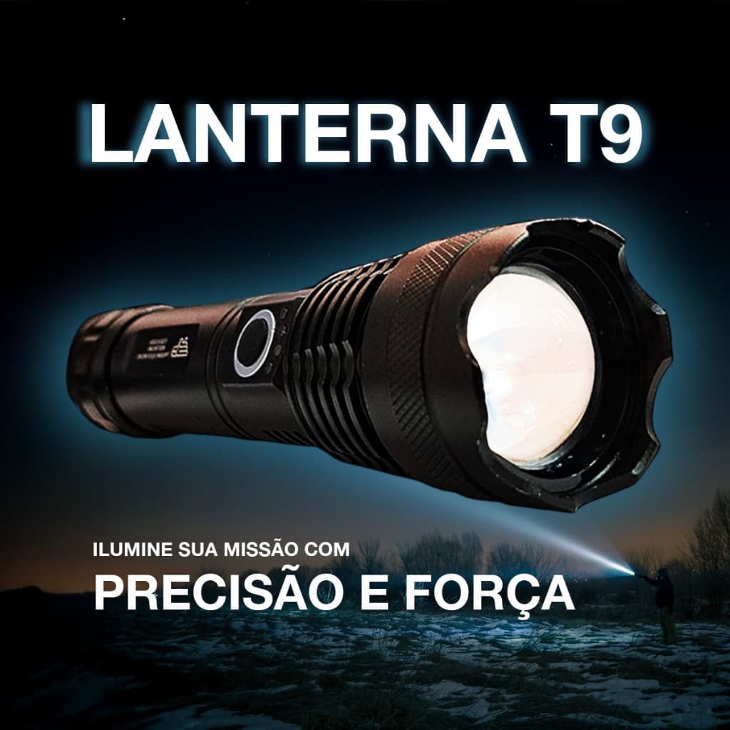 Lanterna Super Potente Tática T9 P50 Mais Forte do Mundo LED Recarregável USB Militar Resistente