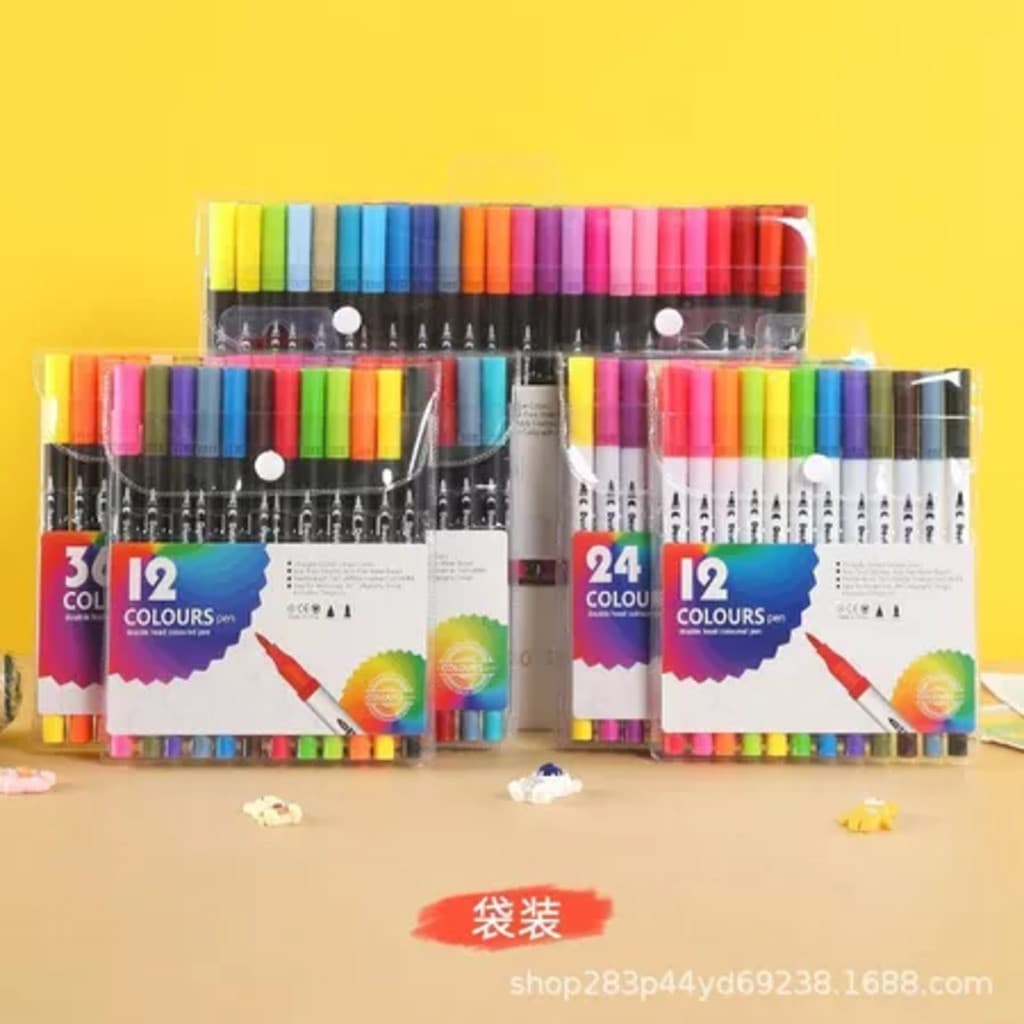 Kit 12/24/36/48/60 Cores Caneta Ponta Fina Dual 2 em 1 Brush Lettering Pen Canetinha Colorir Desenho