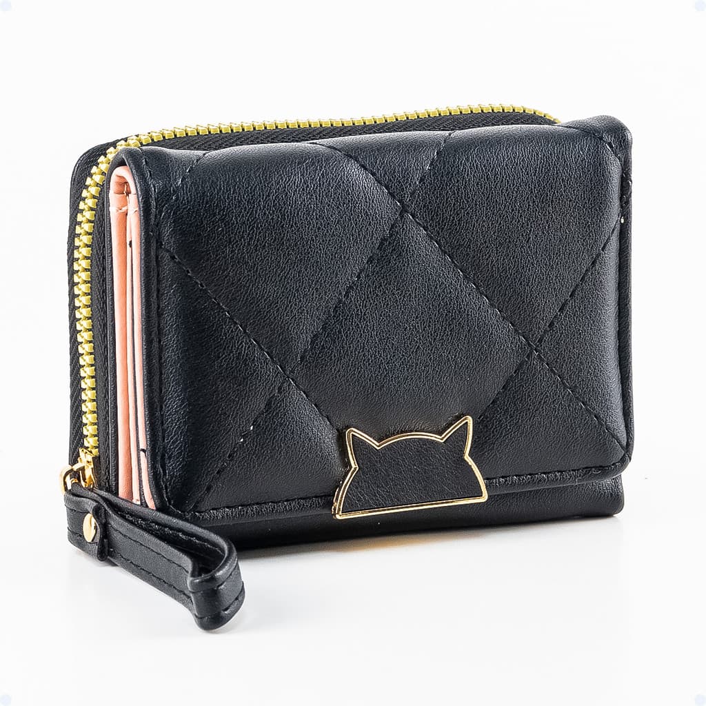 Carteira Dupla Porta Cartão Moedas Feminina De Couro Sintético Fecho Zíper Documento