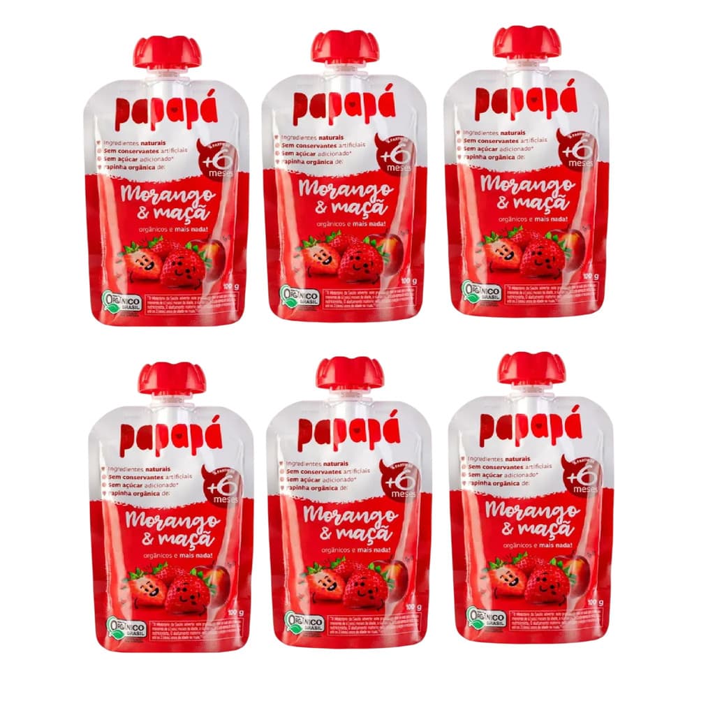 Kit 6x Papinha Orgânica Papapá Morango E Maçã 100g