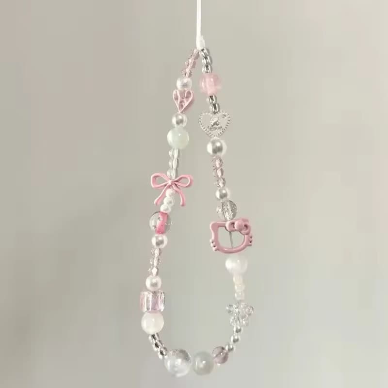 Kawaii Bonito Rosa Bowknot Hellow Kitty Telefone Corrente Chaveiro Pingente Dos Desenhos Animados Caso De CCD Câmera Ace