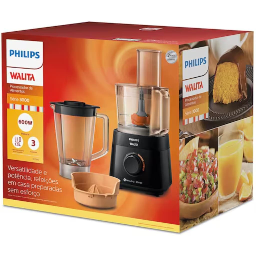 Multiprocessador Philips Walita Powerchop RI7300 600w Capacidade 1,5 Litros 2 Velocidades Preto 127v