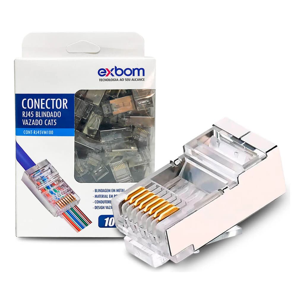 Conector Blindado Vazado Rj45 100 Un.