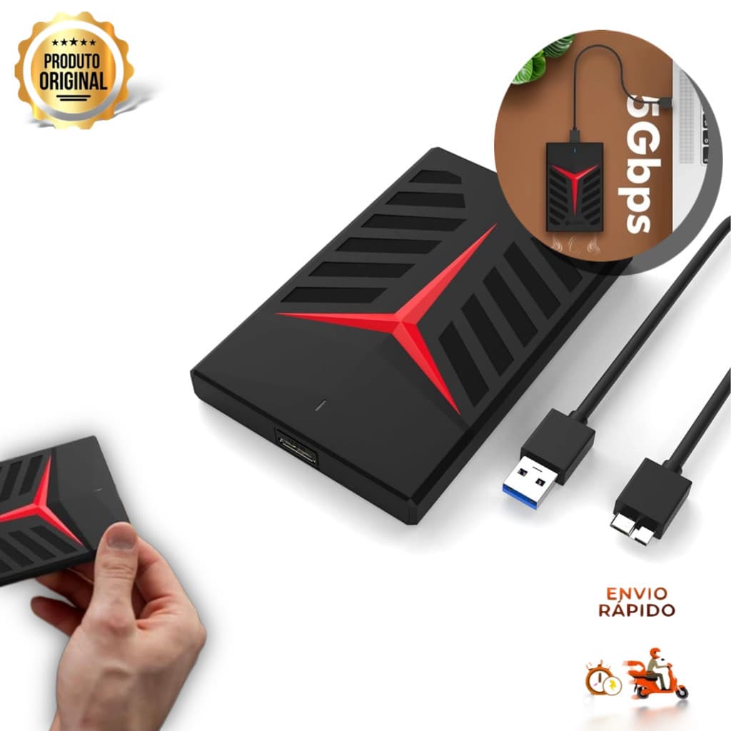 Case HD Externo Gamer Gaveta HD 2.5 SATA USB 3.0 com LED Para PS, Xbox, PC, Notebook e Smart TV