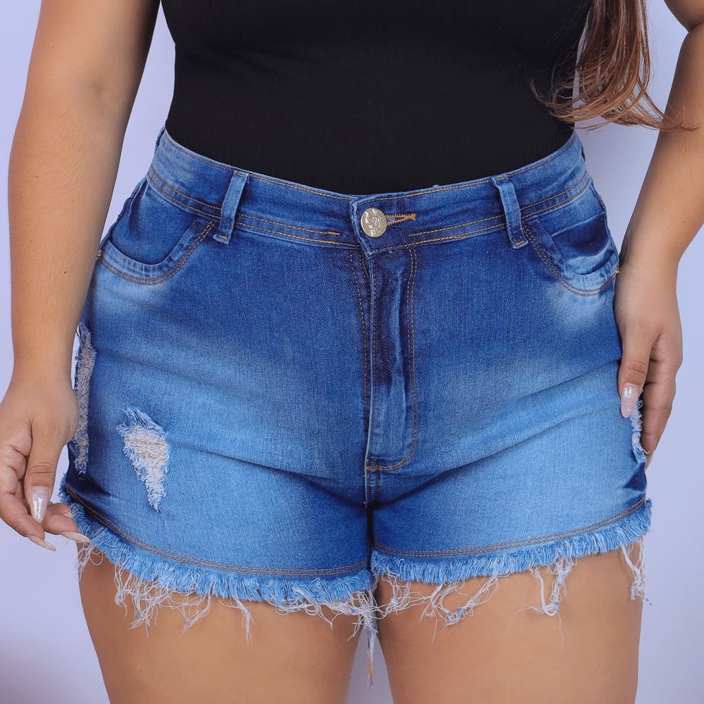 Short Jeans Feminino Plus Size Desfiado Destroyed Moda Grande Cintura Alta Casual 48 50 52 54