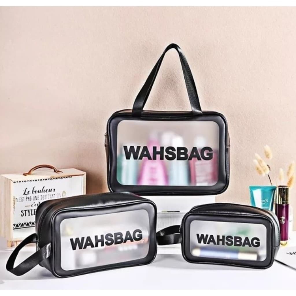 Kit 3 Bolsas Wahsbag Necessaire Transparente À Prova D’água Para Maquiagem Viajar Viagem