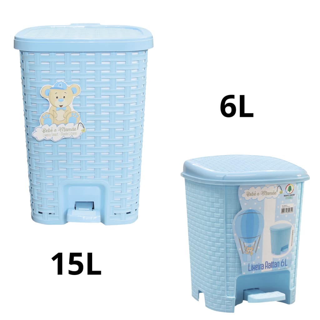 Kit Com 1 Lixeiras De Smart Com Cesto Interno 15L + 1 Lixeira 6L Azul Bebê & Mamãe Monte Libano