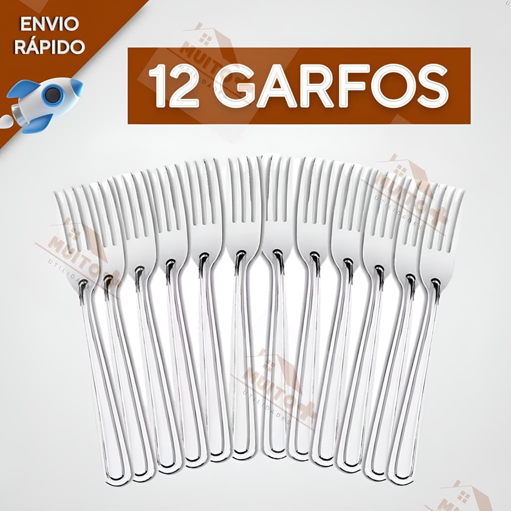Kit 12 Garfos de Mesa Restaurante Para Cozinha Talher Aço Inox Casa Buffet