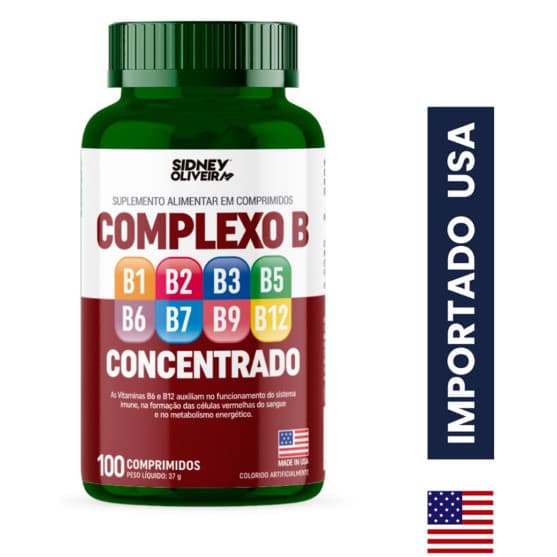 SUPLEMENTO ALIMENTAR COMPLEXO B CONCENTRADO MADE IN USA C/100 CPS SIDNEY OLIVEIRA