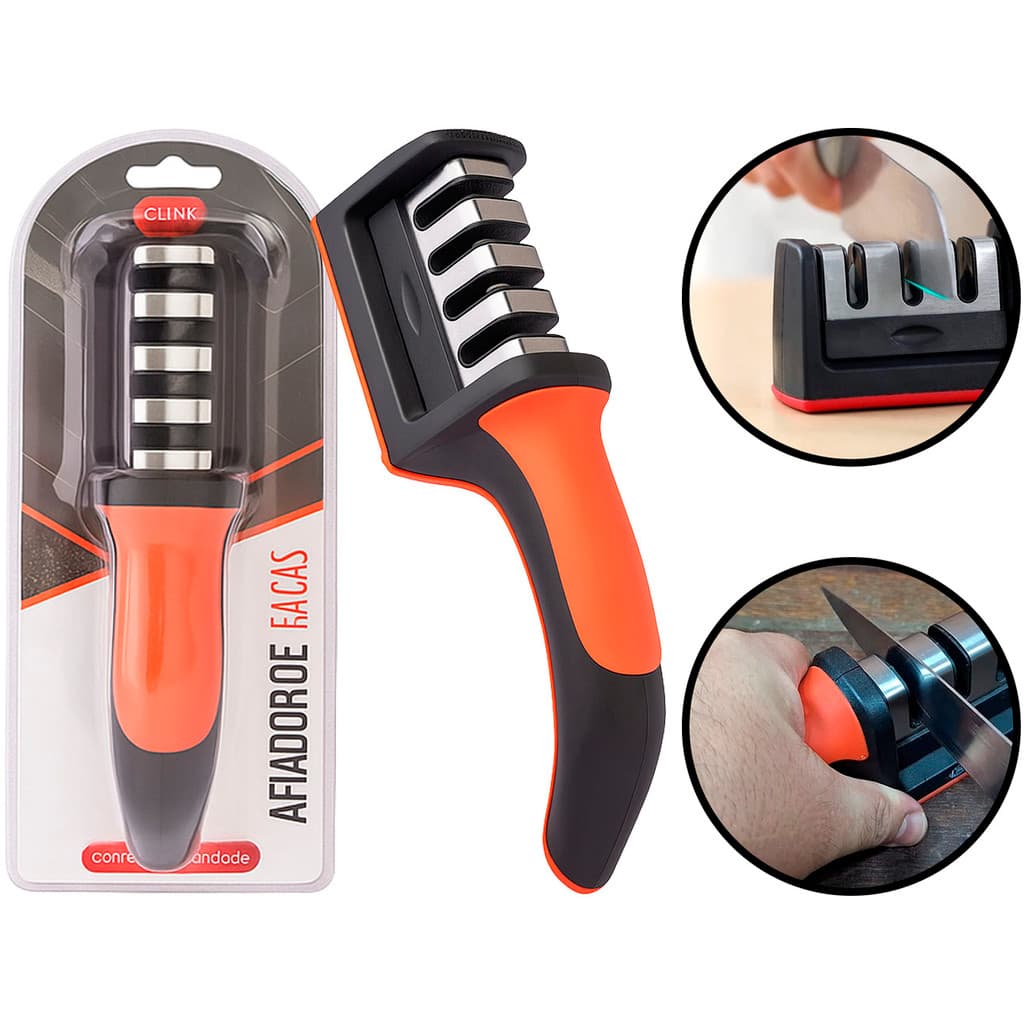 Amolador Manual De Facas Tesouras Afiador Aço Inox Profissional Quatro Lâminas Clink	