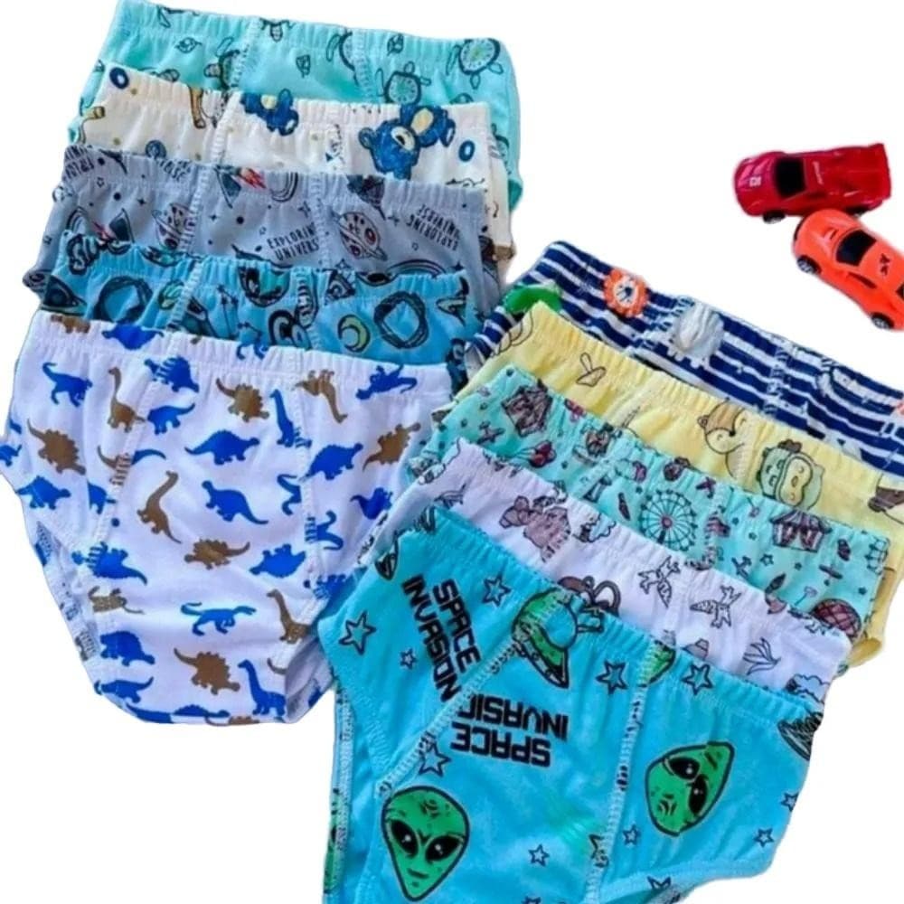Kit 10 Cuecas Infantis 100% Algodão  lisa e Estampadas Macio Leve