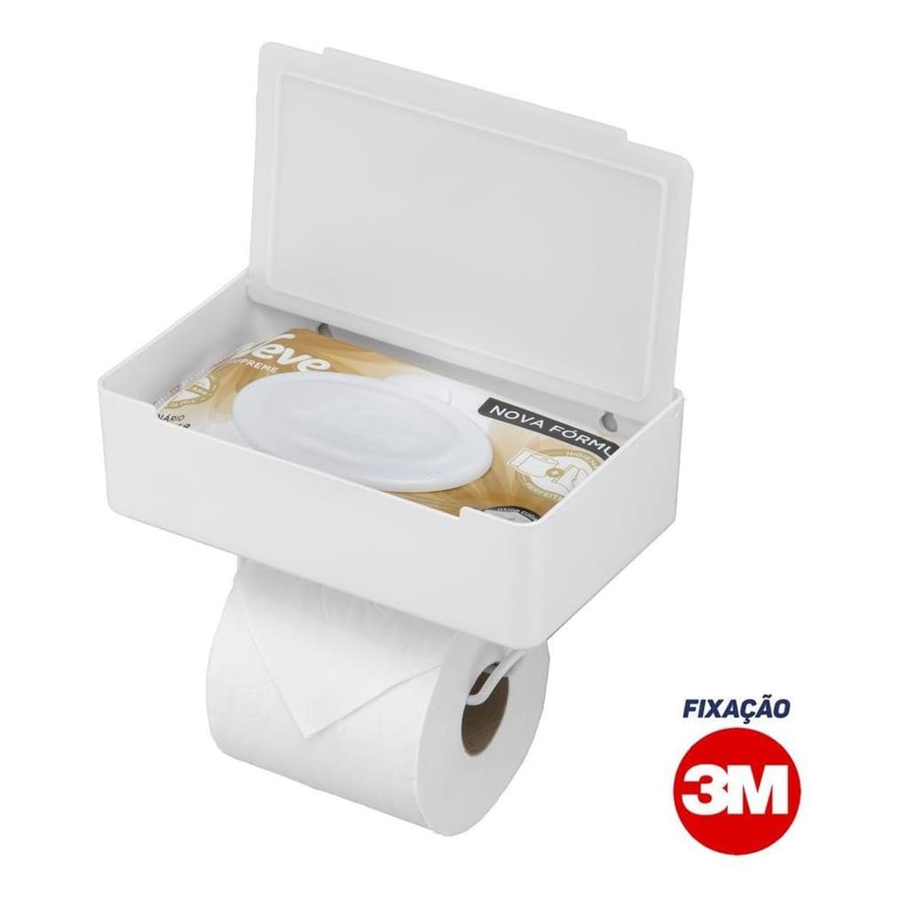Suporte 3 Em 1 Com Fita 3m Papel Higiênico Lenço E Celular Cor Branco Arthi Premium