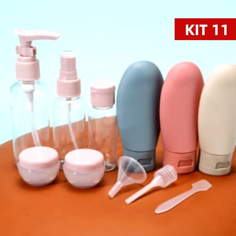 Kit Viagem 11 Peça Frasco Pote Spray Higiene Pessoal Shampoo Creme Hidratante