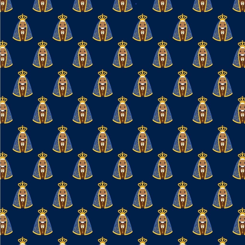 Tecido TRICOLINE MISTA Estampa Digital - Nossa senhora azul escuro