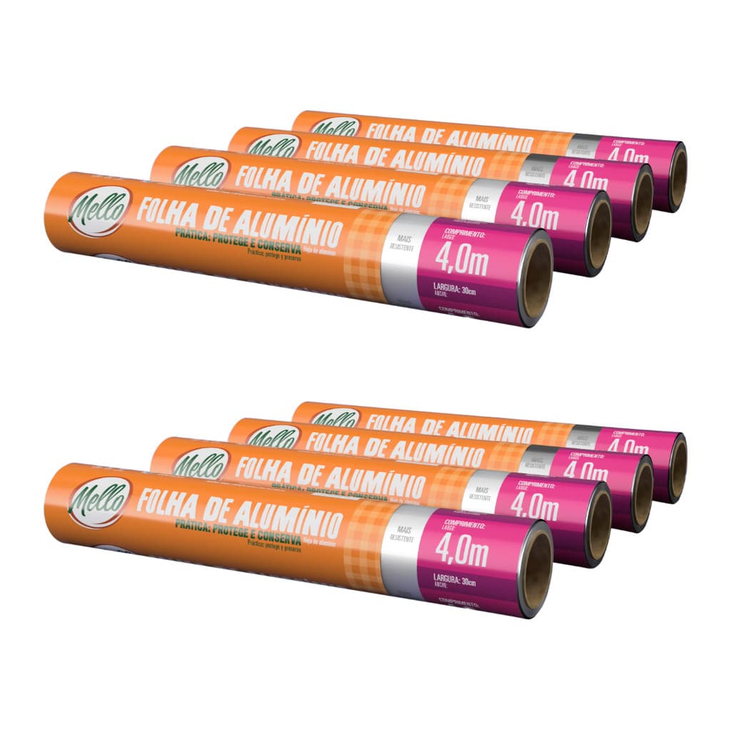 8 Rolos Folha de Papel Alumínio 30cm x 4m - Mello