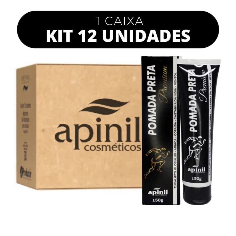 Kit C/ 12 Pomada Massageadora Preta Premium 150g Original - Apinil Cosméticos