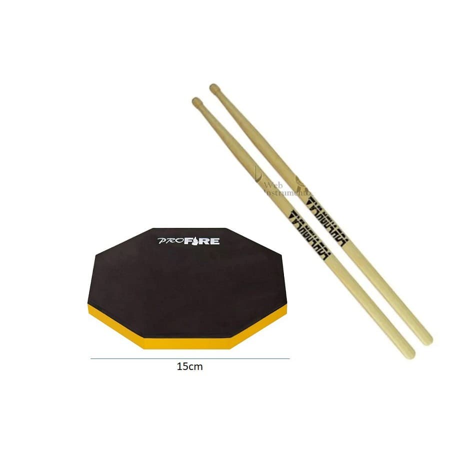 Pad Estudo Treino Praticável Bateria 6" + Par de Baquetas