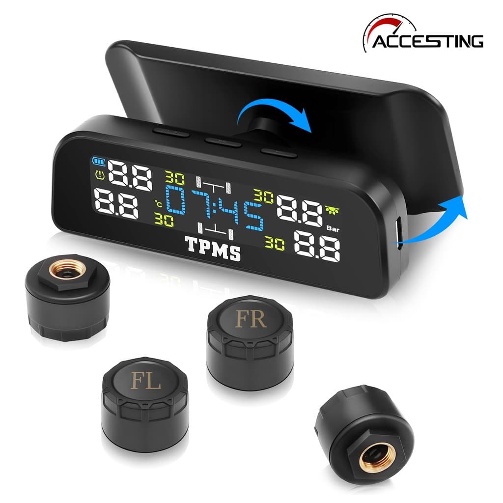 TPMS Tela Solar Display De Dados Sistema De Monitoramento De Aviso De Pressão Dos Pneus Com 4 Sensores Alarme De Tempera