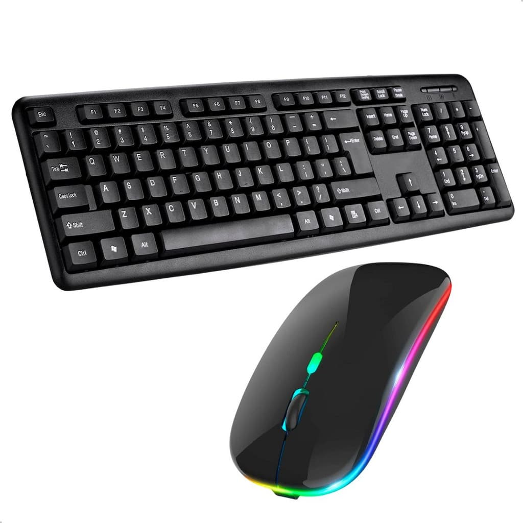 Kit Teclado Usb Abnt2 Preto + Mouse Mini Sem Fio Rgb Aportex