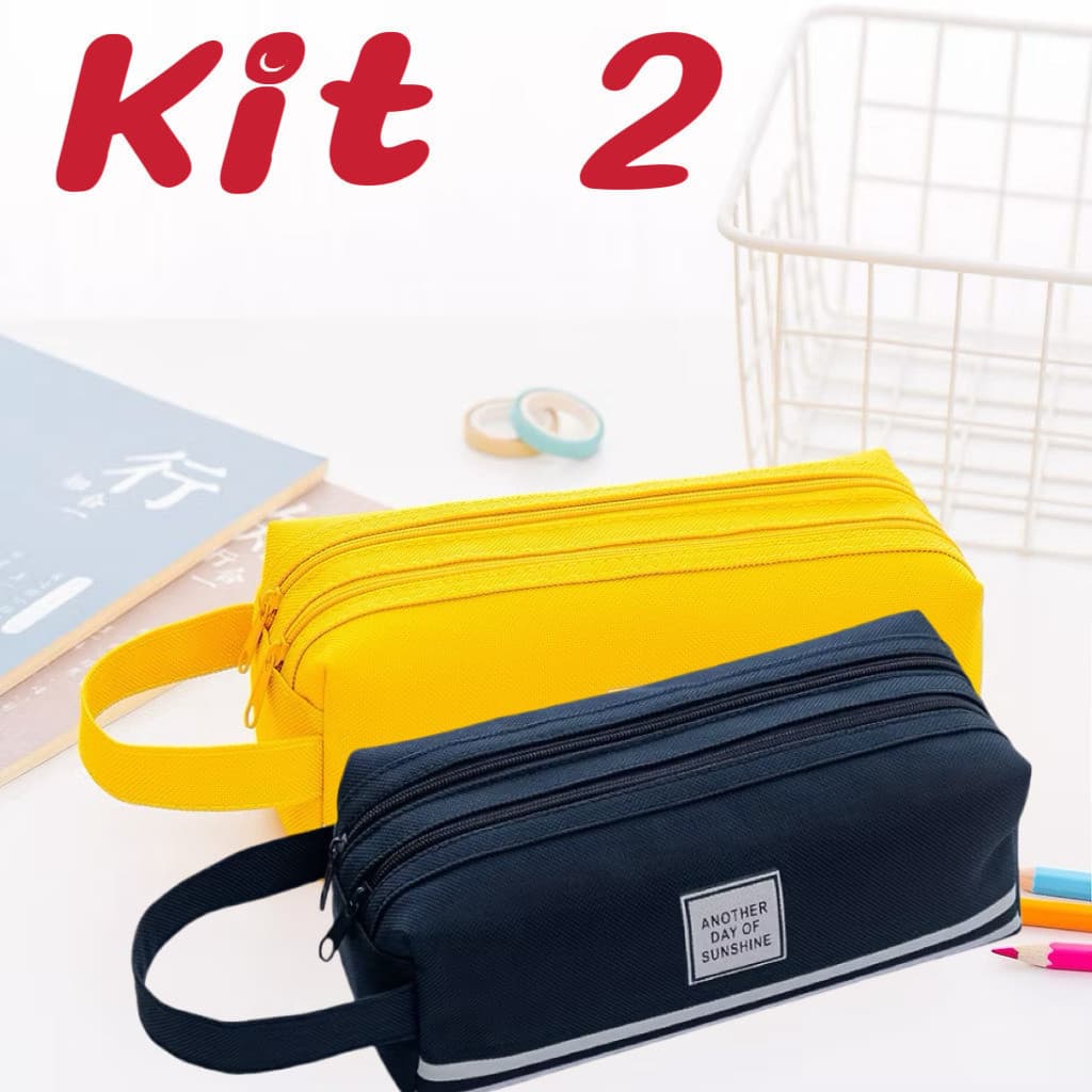 Kit 2 Estojo de lápis portátil de lona de papelaria de camada dupla  FANG