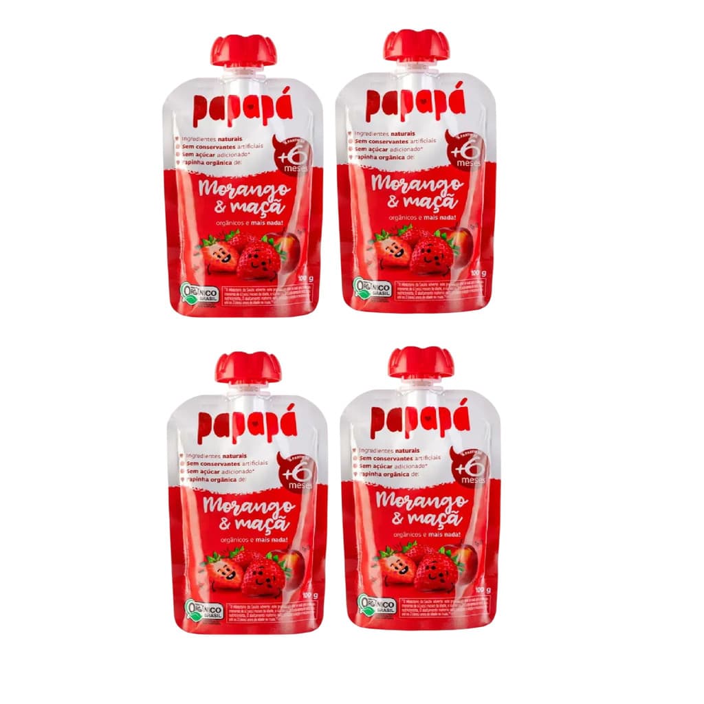 Kit 4x Papinha Orgânica Papapá Morango E Maçã 100g