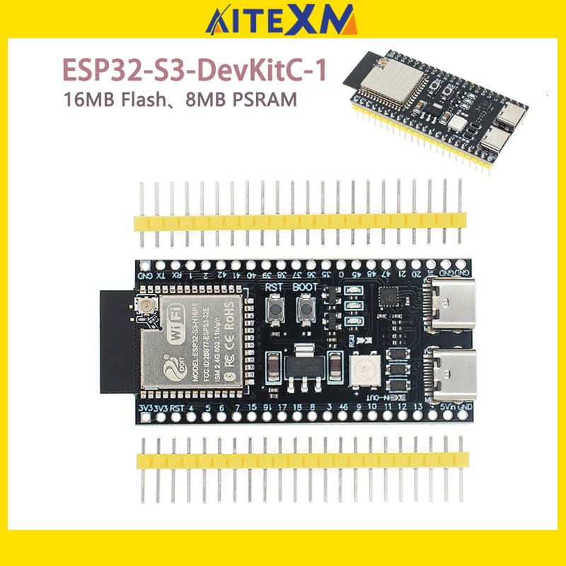 Placa De Desenvolvimento ESP32-S3 2.4G Wifi Para Arduino ESP IDF-WROOM-1 N16R8 44Pin Tipo C 16MB Flash 8M PSRAM ESP32 S3
