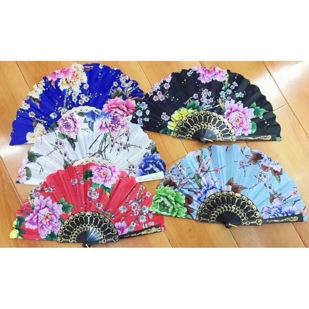 GUIANA KIT 12PCS Leque de tecido Colorido estampado plastico Com Glitter/SEM Glitter