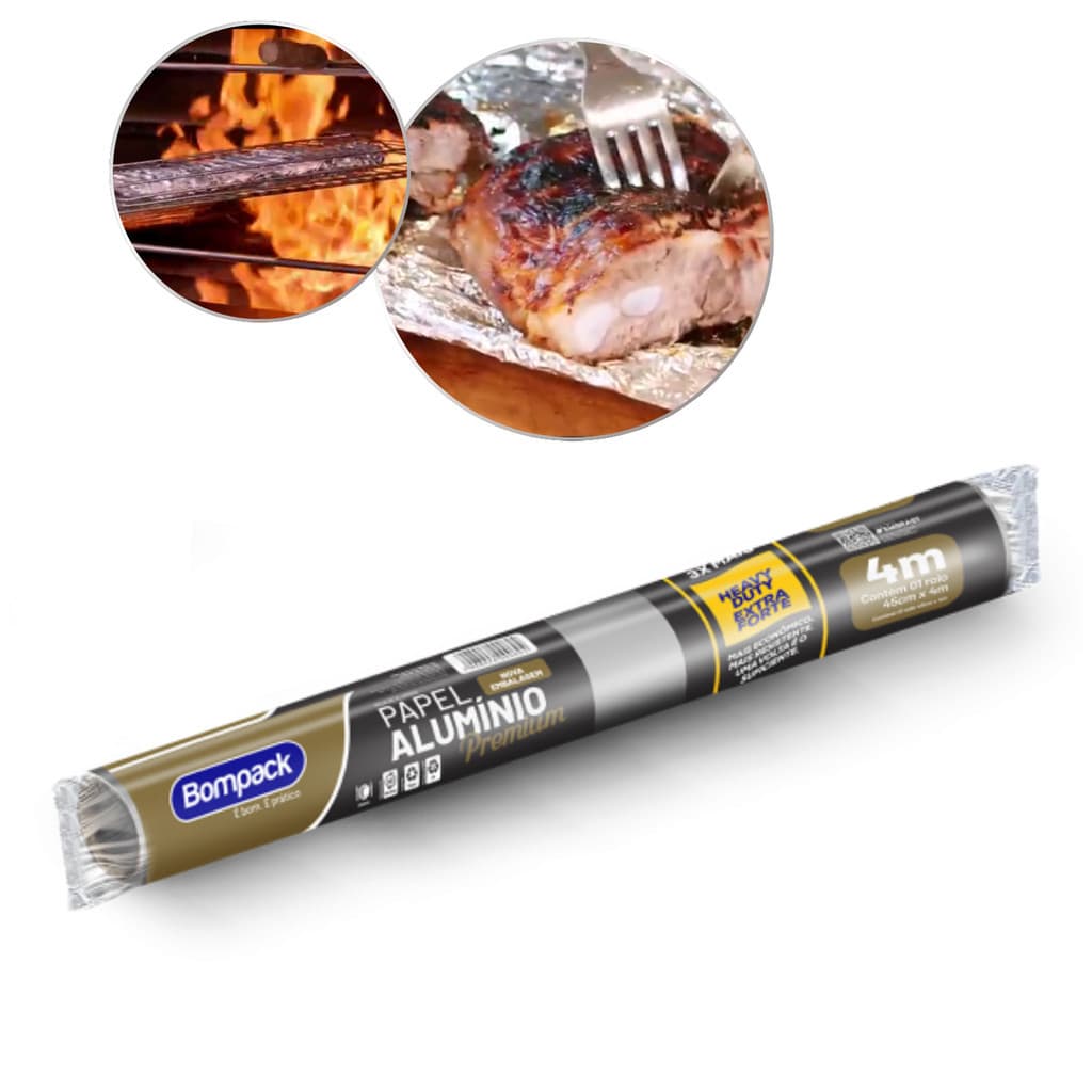 Papel Alumínio Resistente Forte Assados 45cm x 4m Bom Pack