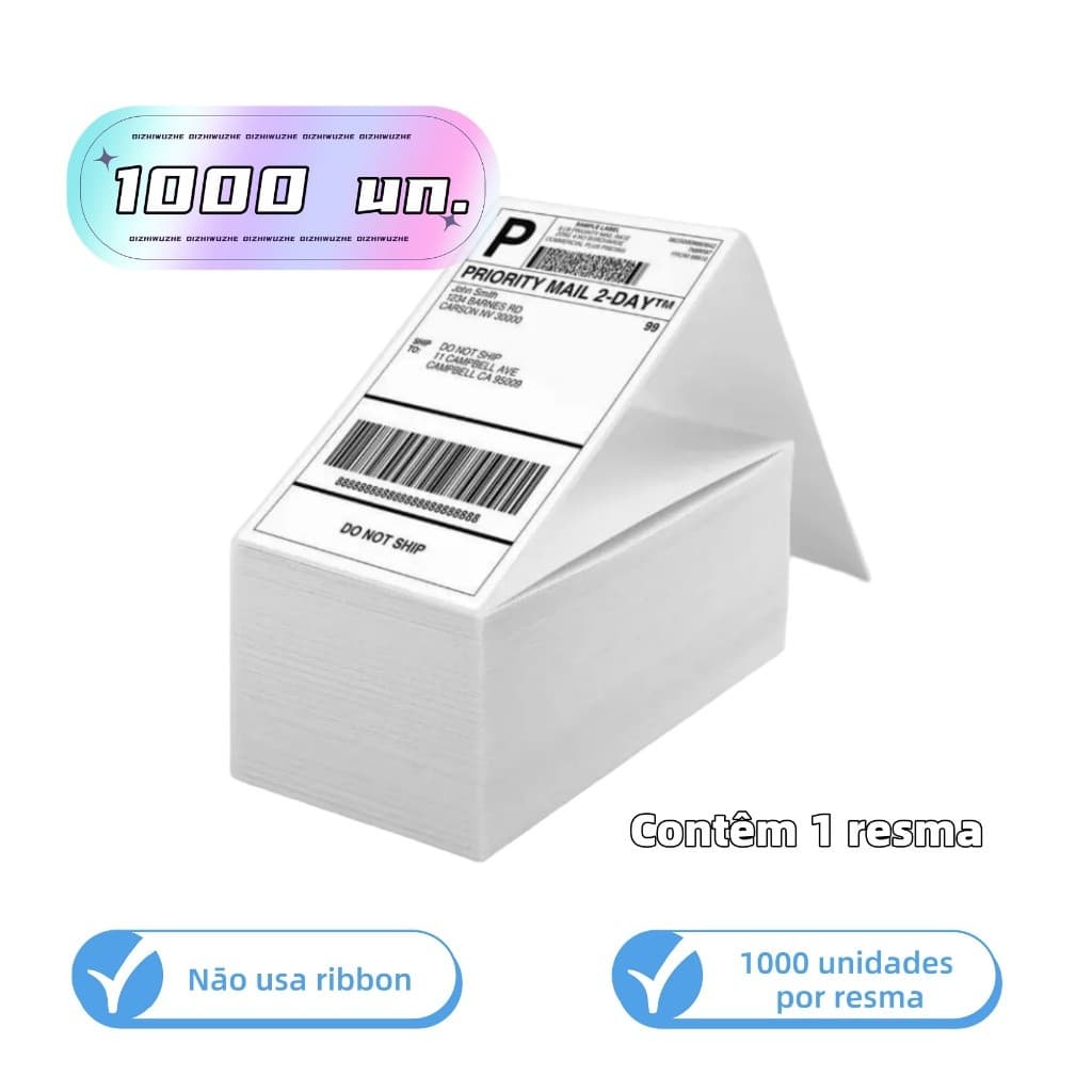 1.000 Etiqueta Térmica Sem Rolo 10x15 /100x150 Formato Resma Cor Branco
