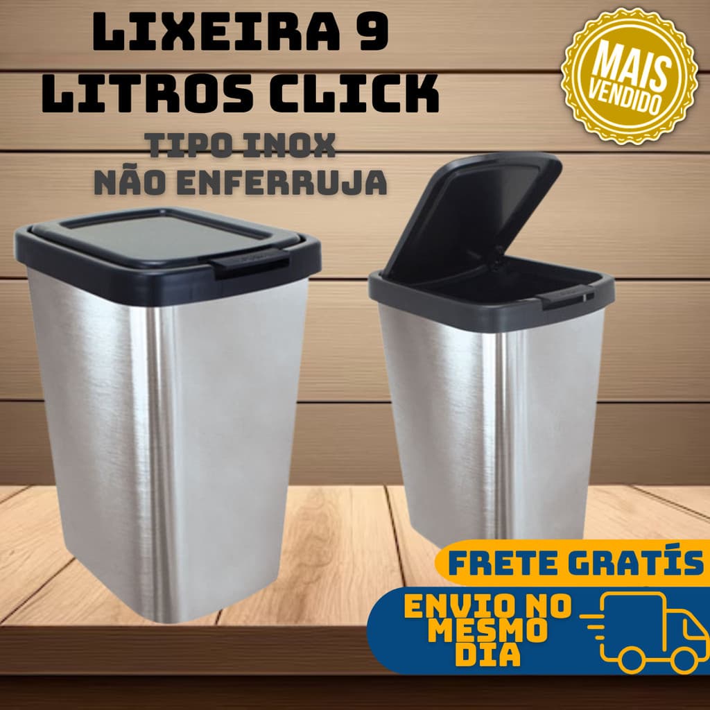 Lixeira Cesto Inox Metalizado 09 Litros Com Tampa Click Label Vermelho Rose Gold Banheiro Cozinha