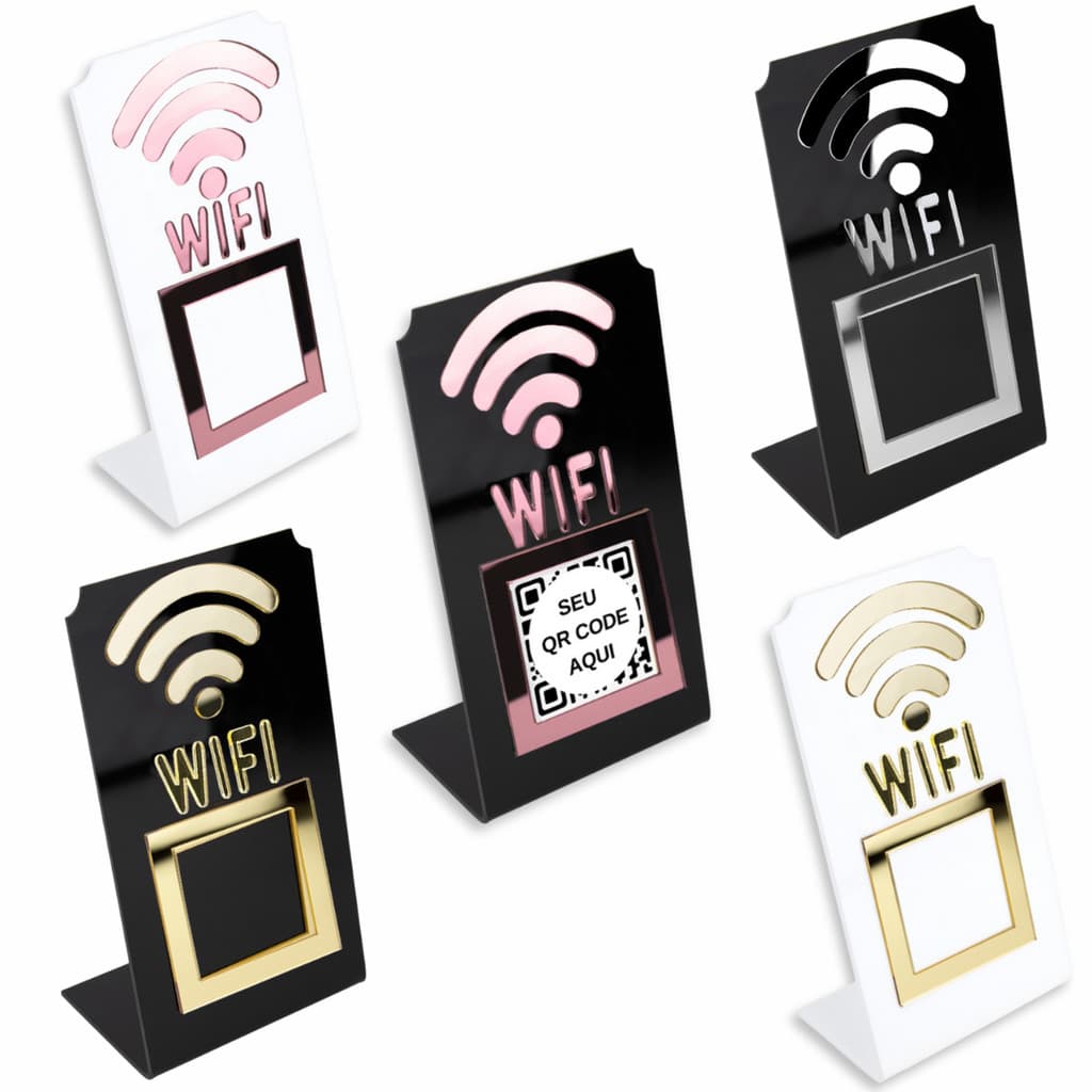 Placa Acrílico De Mesa Balcão Wifi Qr Code