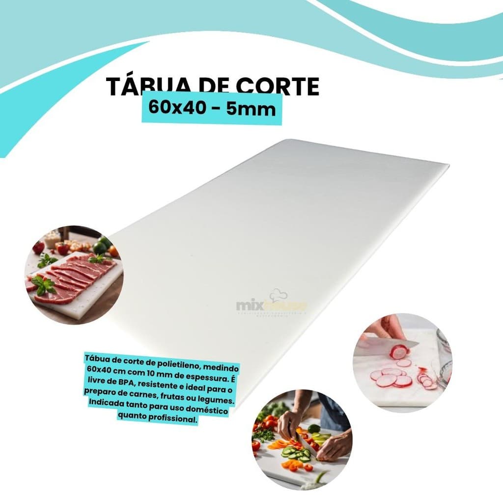 Tábua De Corte Profissional Polietileno Carnes Legumes Verduras 5MM 60X40 50X30 40X25 30X25