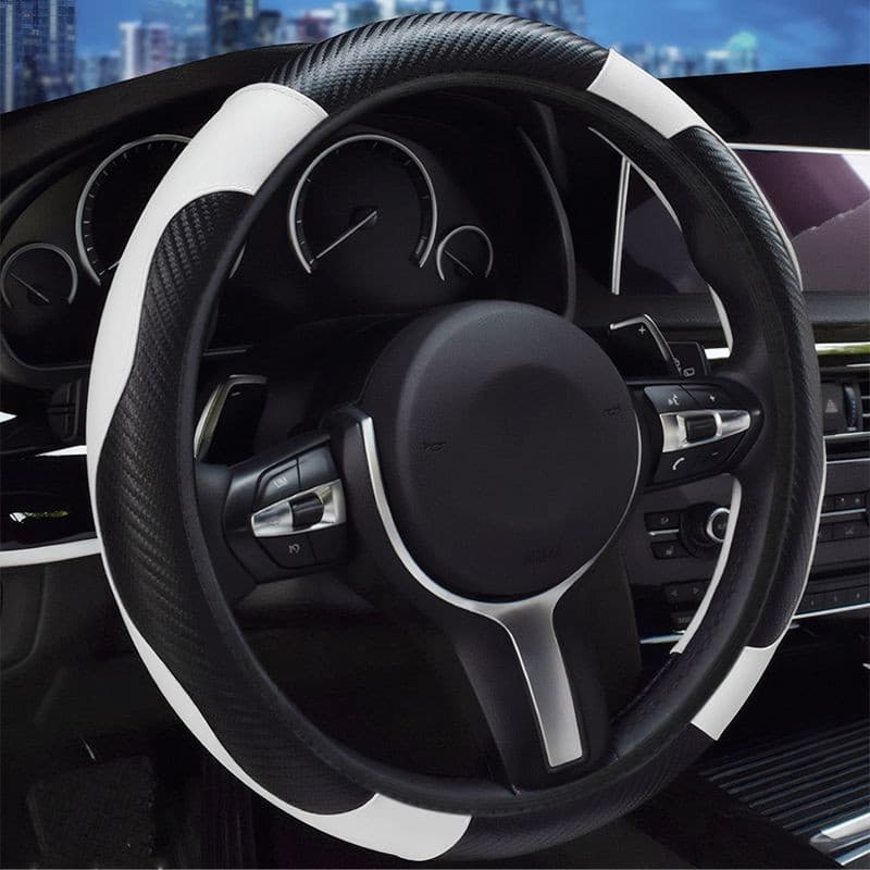 Capa De Volante De Carro Antiderrapante Respirável Elástico Fibra De Carbono Aperto De Couro Ajuste Universal Para Todos