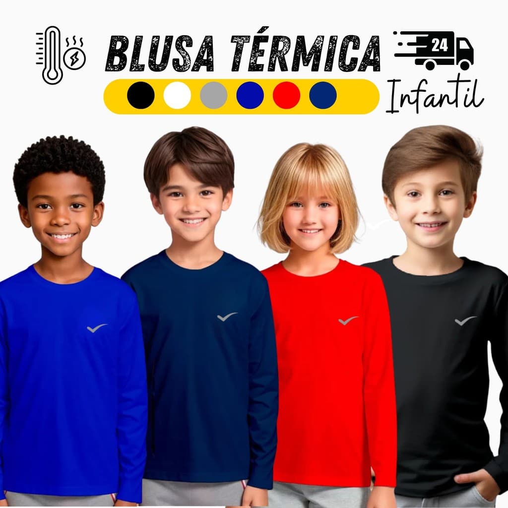 Blusa Térmica infantil Proteção solar Camisa Termica segunda  Pele Infantil Blusa de Frio