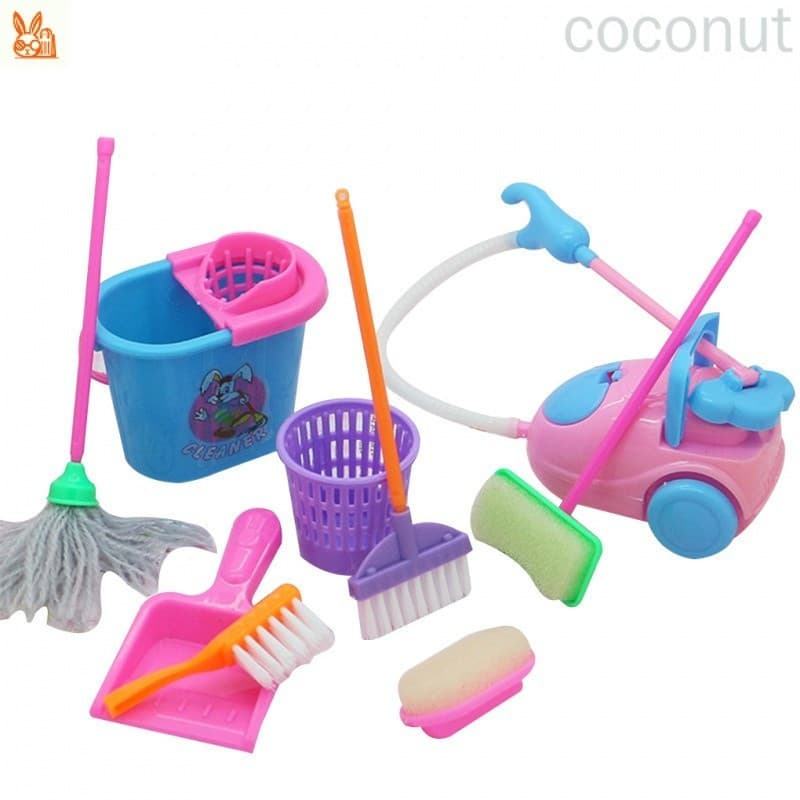 9 peças/conjunto Mini Mop de Brincar Vassouras Brinquedos Bonitos Kit de Ferramentas de Limpeza de Móveis Infantis Brinq