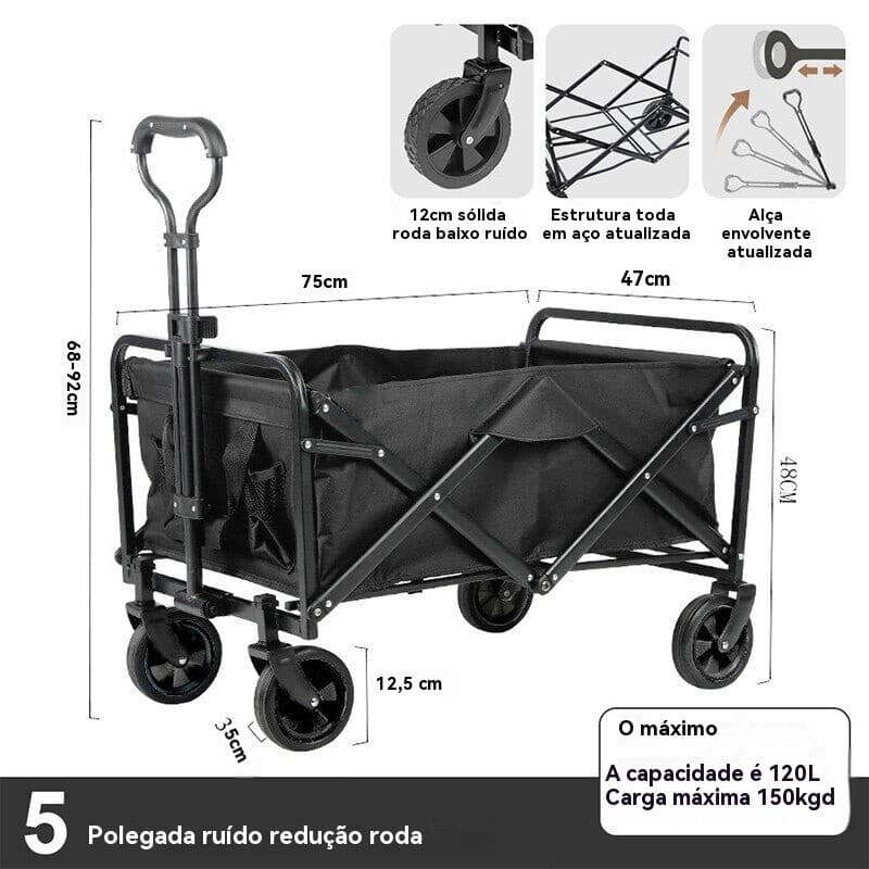 120L Carrinho Multiuso Para Camping Até 100kg Dobrável carrinhos dobráveis, praia jardim camping compras baús de armaze