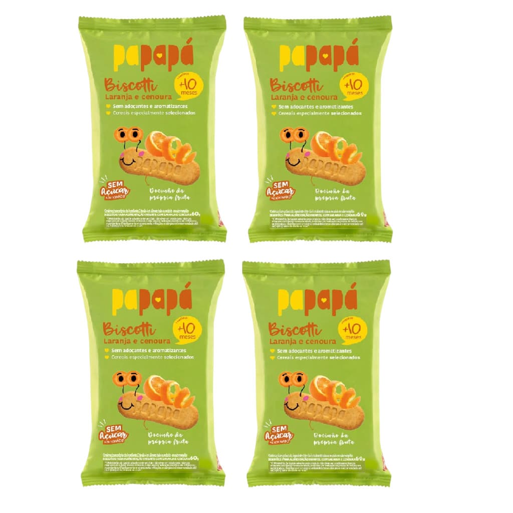 Kit 4x Biscoito Infantil Biscotti Laranja E Cenoura 60g