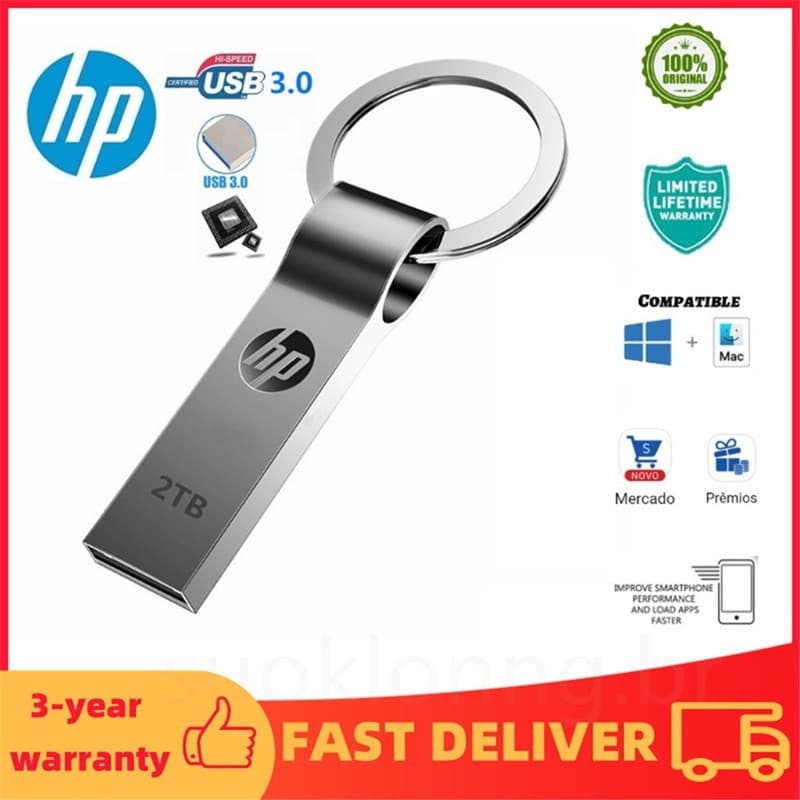 Pen Drive 256GB 128GB 512GB 1TB 2TB USB Flash 64GB 32GB 16GB 8GB 4GB Pendrive Vara Com Chaveiro