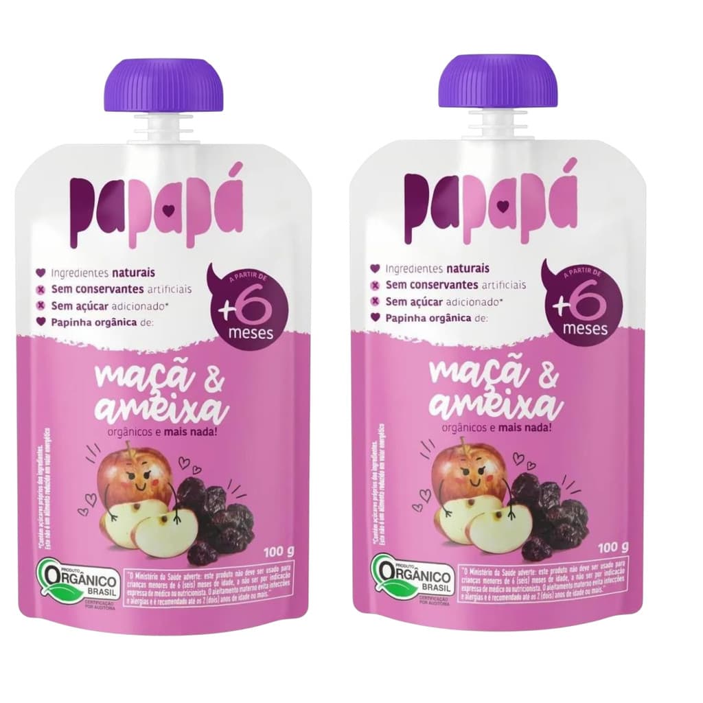 Kit 2x Papinha Orgânica Natural Maçã E Ameixa Papapá 100g